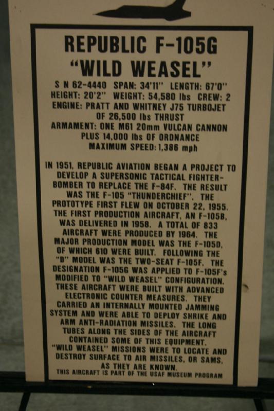 2007-04-08 12:58:44 ** Air Force, Hill AFB, Utah ** Description of the Republic F-105G 'Wild Weasel'.