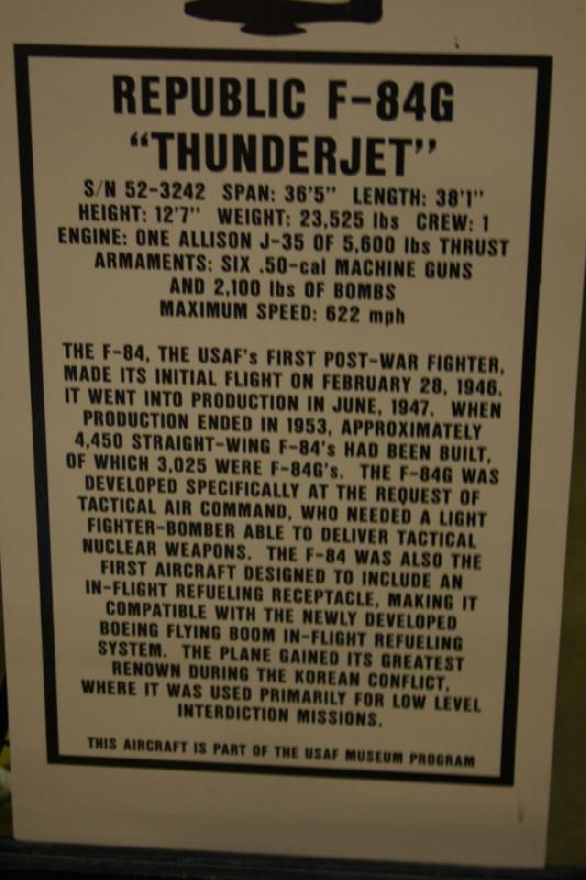 2007-04-01 15:40:30 ** Air Force, Hill AFB, Utah ** Description of the F-84G 'Thunderjet'.