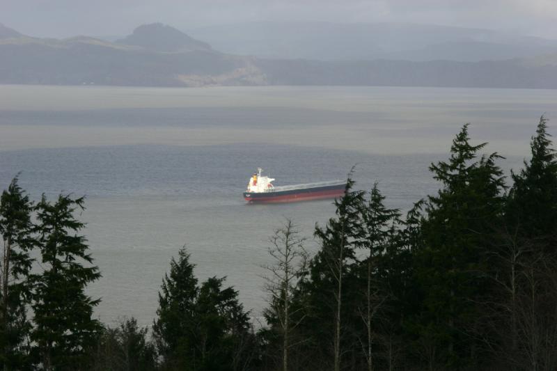 2006-01-28 14:22:18 ** Astoria, Oregon ** Ship anchored in the roadstead near Astoria.