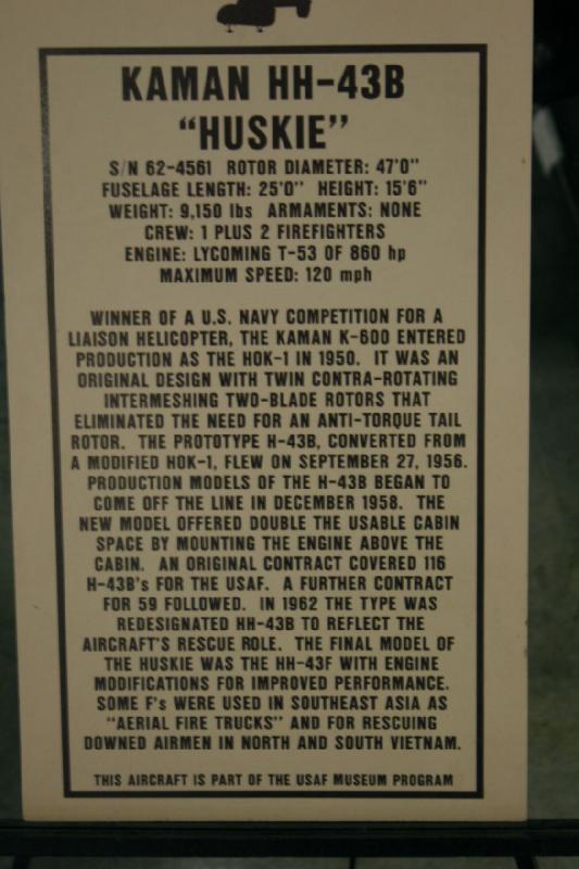 2007-04-08 14:09:02 ** Air Force, Hill AFB, Utah ** Description of the Kaman HH-43B 'Husky'.