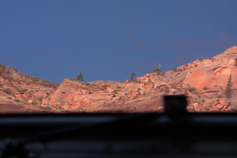 2011-05-29 09:10:18 ** Utah, Zion National Park ** Angel's Landing through the sunroof of the bus.