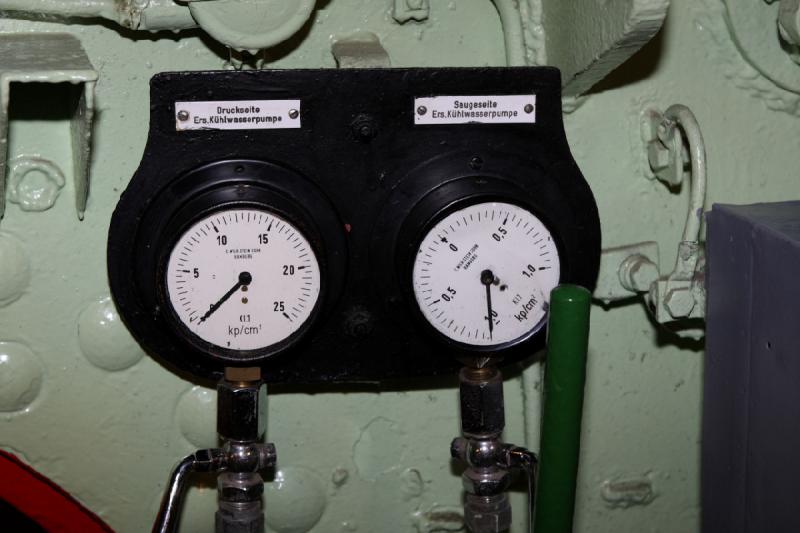 2010-04-15 15:58:05 ** Bremerhaven, Germany, Submarines, Type XXI, U 2540 ** Gauges for the pressure of the alternative cooling water pump.