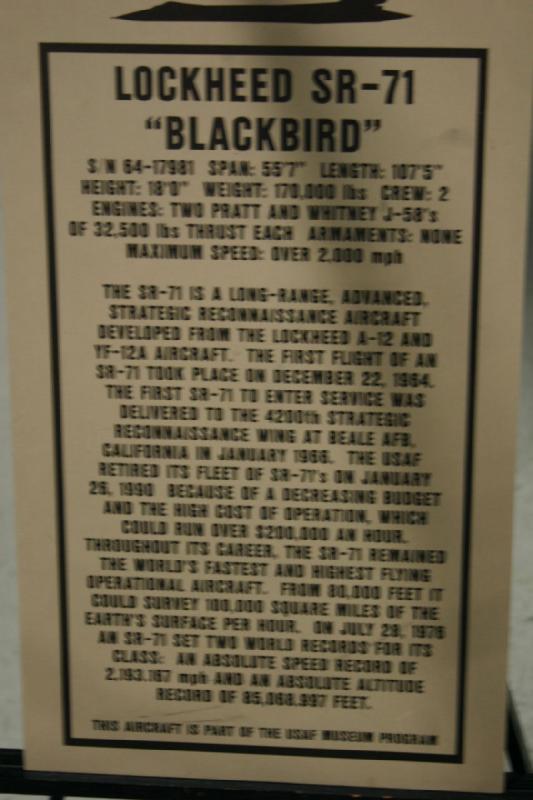 2007-04-08 13:58:46 ** Air Force, Hill AFB, Utah ** Beschreibung der Lockheed SR-71 'Blackbird'.