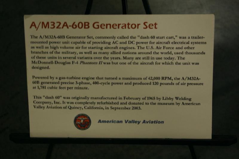 2007-04-08 14:09:54 ** Air Force, Hill AFB, Utah ** Description of the A/M32A-60B Generator used to supply planes with AC and DC power as well as pressurized air.