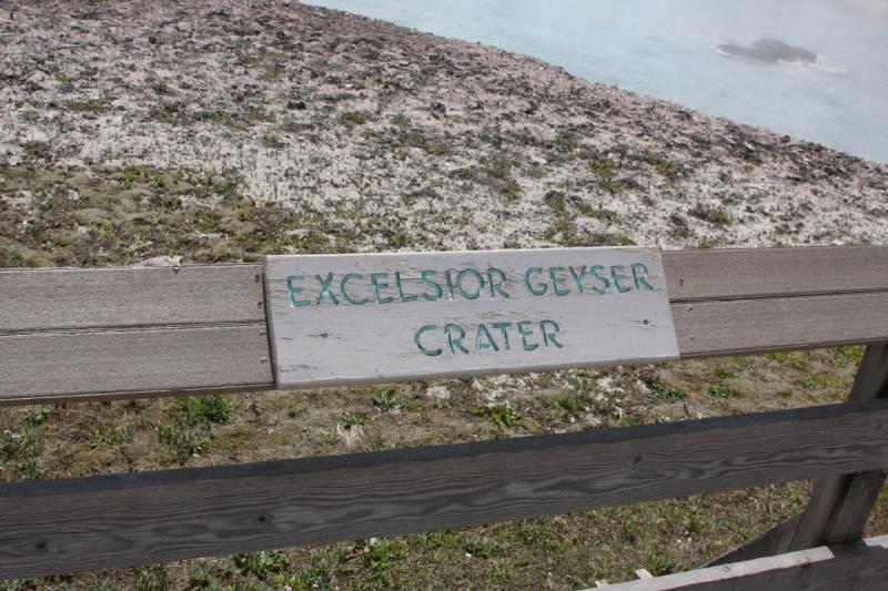 2009-08-03 11:23:35 ** Yellowstone National Park ** Name plate for 'Excelsior Geyser Crater'.