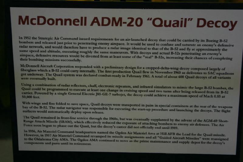 2007-04-08 12:43:12 ** Air Force, Hill AFB, Utah ** Description of the McDonnell ADM-20 'Quail' decoy.