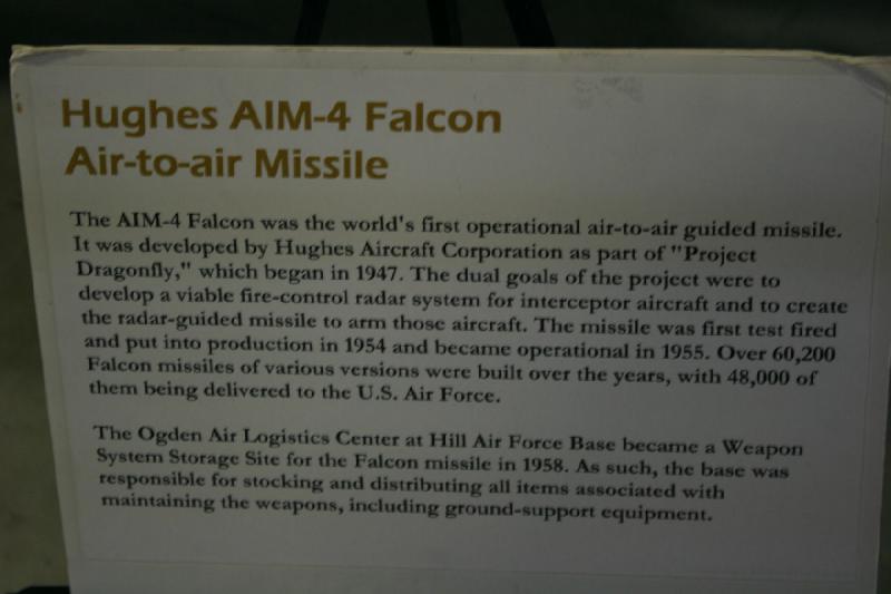 2007-04-08 12:39:30 ** Air Force, Hill AFB, Utah ** Description of the Hughes AIM-4 'Falcon' air-to-air missile.