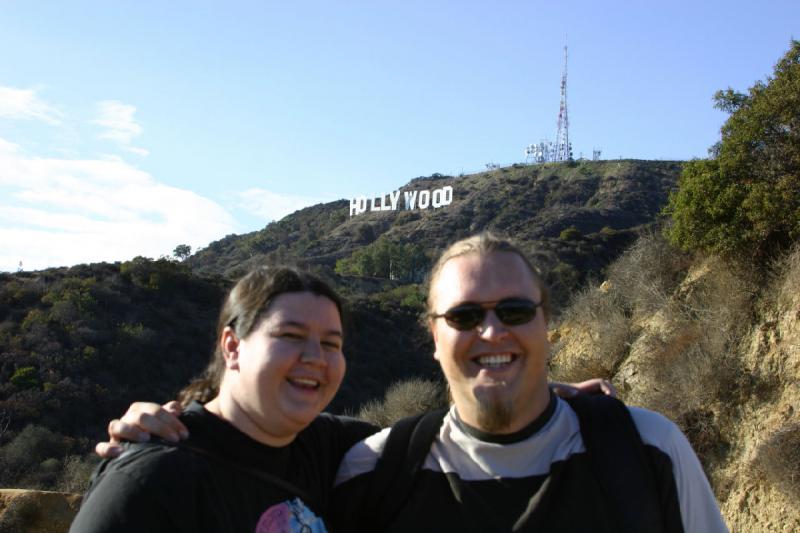 2007-10-12 16:29:04 ** California, Erica, Ruben ** Erica and Ruben in front of the Hollywood sign.