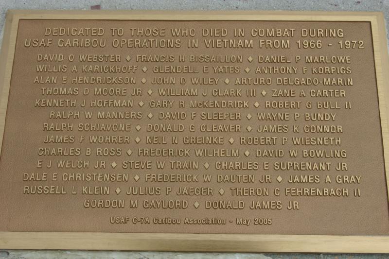 2007-04-01 14:22:08 ** Air Force, Hill AFB, Utah ** Memorial plaque for those soldiers who lost their lives working in C-7 missions in Vietnam.