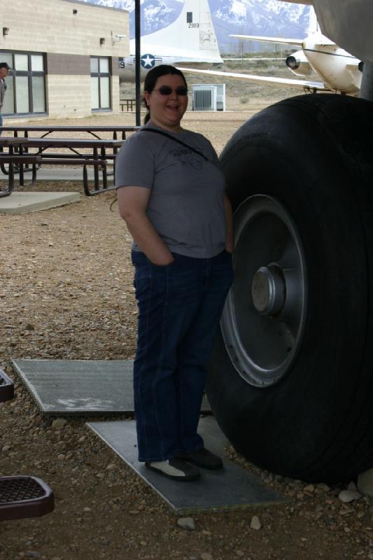 2007-04-01 14:18:04 ** Air Force, Erica, Hill AFB, Utah ** Erica poses for a size comparison with the landing gear.