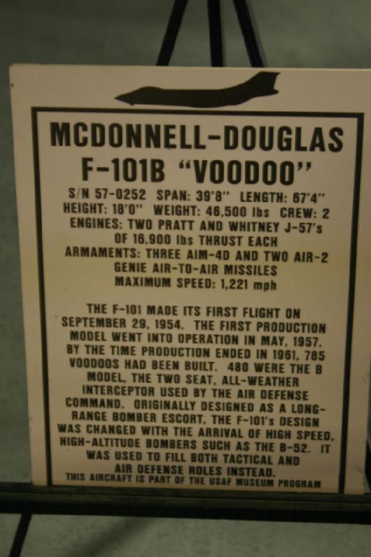2007-04-08 12:43:52 ** Air Force, Hill AFB, Utah ** Description of the McDonnell-Douglas F-101B 'Voodoo'.