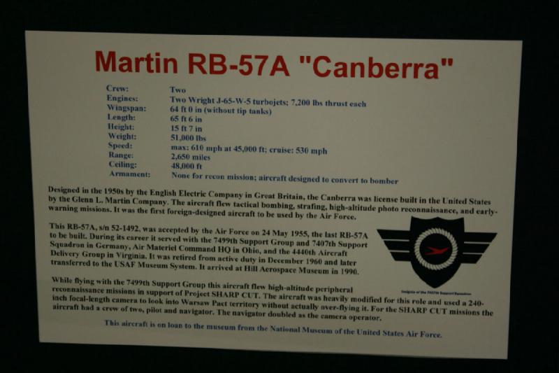 2007-04-08 14:10:30 ** Air Force, Hill AFB, Utah ** Beschreibung der Martin RB-57A 'Canberra'.