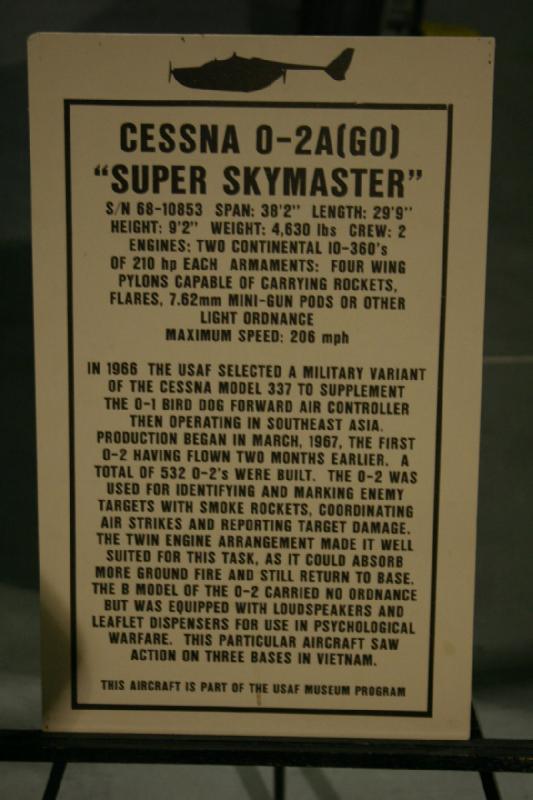 2007-04-08 13:12:50 ** Air Force, Hill AFB, Utah ** Description of the Cessna O-2A (GO) 'Super Skymaster'.