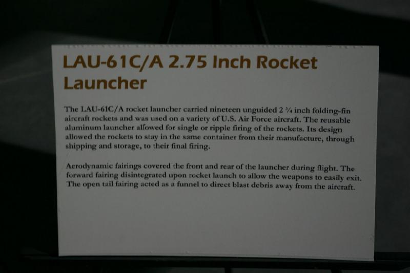 2007-04-08 13:38:12 ** Air Force, Hill AFB, Utah ** Description of the LAU-61C/A 2.75 inch rocket launcher for 19 rockets per unit.