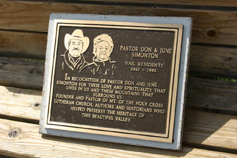 2006-07-23 15:30:58 ** Vail ** Memorial plaque for a pastor and his wife. 2006-07-23 15:30:58 ** Vail ** Memorial plaque for a pastor and his wife.