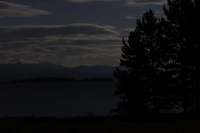 2008-08-14 22:31:08 ** Yellowstone National Park ** Trees and clouds at night.