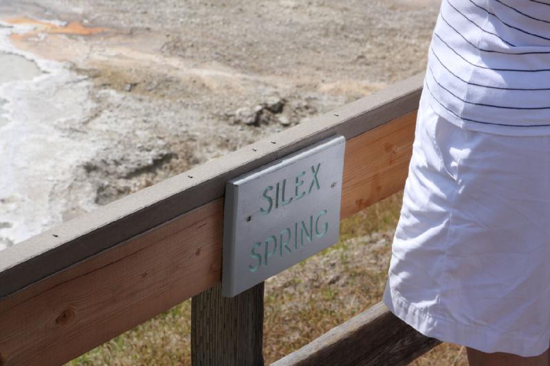 2009-08-03 10:34:36 ** Yellowstone Nationalpark ** Beschreibung von 'Silex Spring'. Silex ist das englische Wort für feuerfestes Glas, Spring bedeutet Quelle.