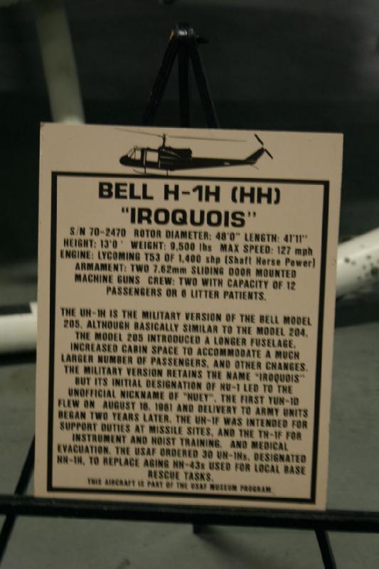 2007-04-08 14:06:48 ** Air Force, Hill AFB, Utah ** Description of the Bell H-1H (HH) 'Iroquois'.