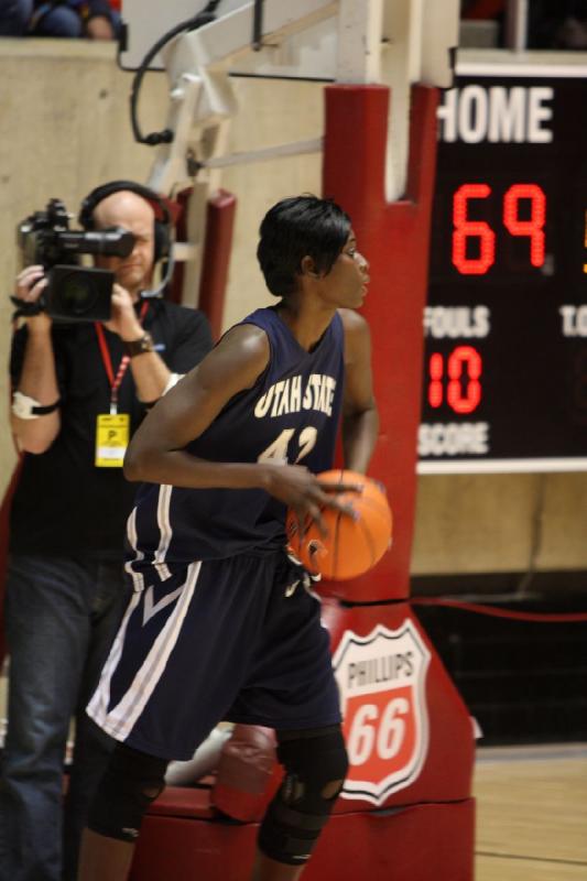 2011-01-01 16:46:47 ** Basketball, Utah State, Utah Utes, Women's Basketball ** Banna Diop, is one of the taller players at 6'6'.